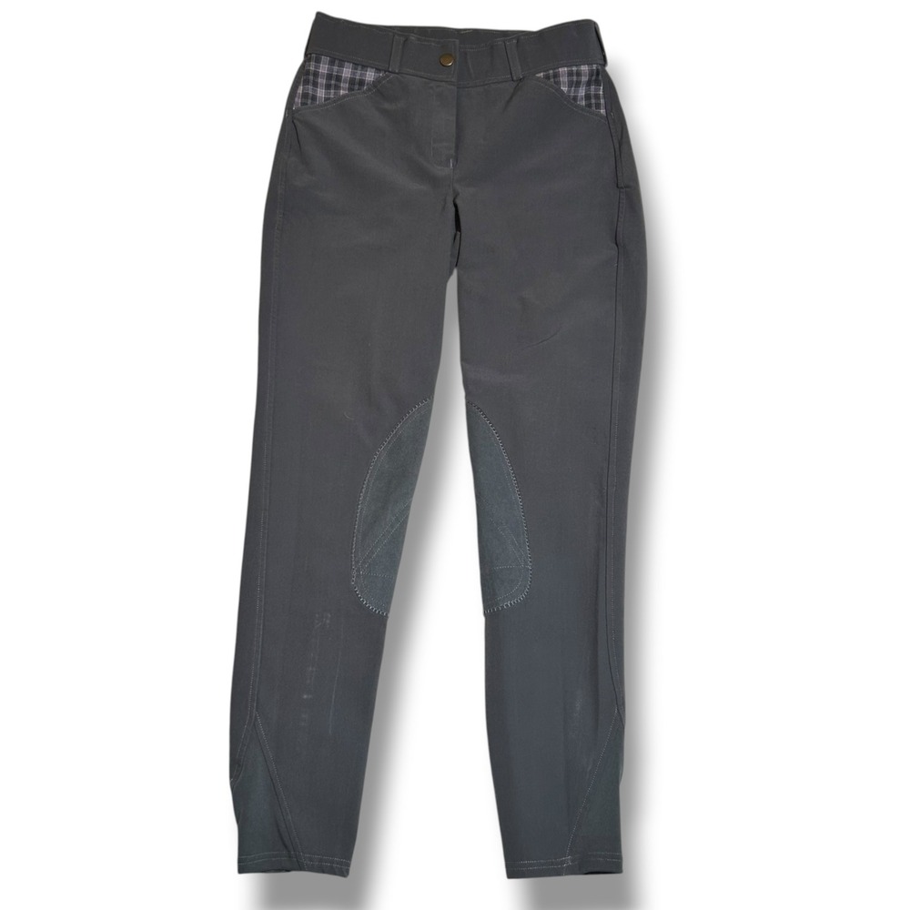 Dover Saddlery Womens Knee Patch Equestrian Riding Breeches Grey Plaid 26x27